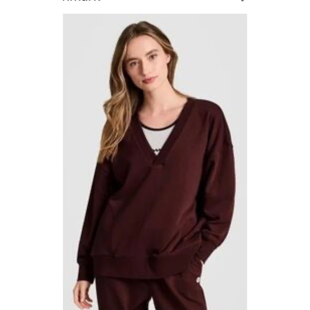 Champion Womens V-Neck Oversized Sweatshirt‎ Maroon Burgundy XS Pockets Pullover